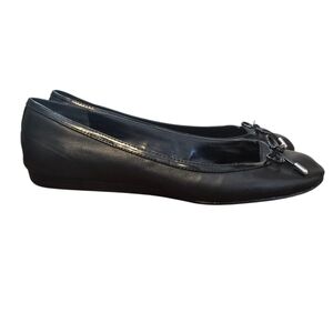 Lauren Ralph Lauren Miriam Black Leather Women's Flats With Bow Accent